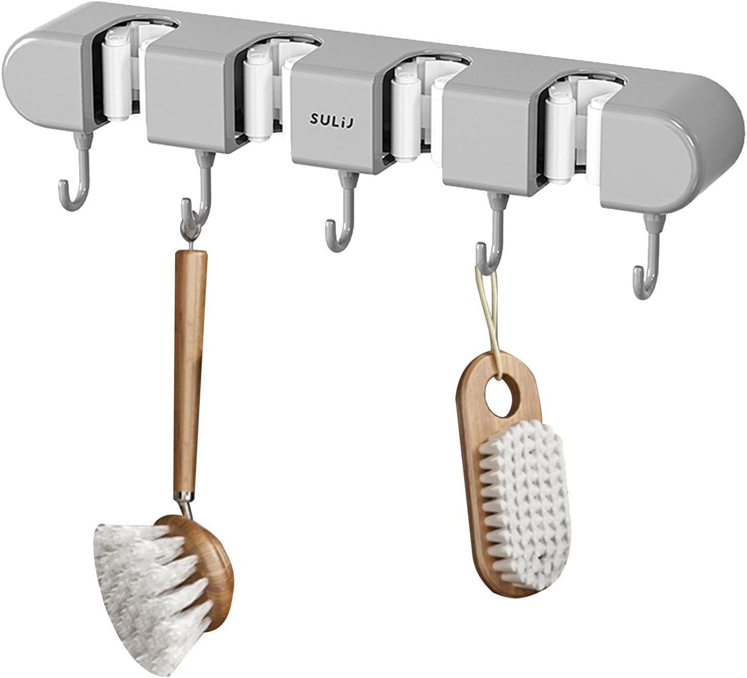 Jasufud Mop And Broom Holder Wall Mount - 4Wall Mounted Organizer With 4 Position 5 Hooks, Utility Room Storage Solutions For Kitchen, Bathroom, Kitchen Laundry Cupboard