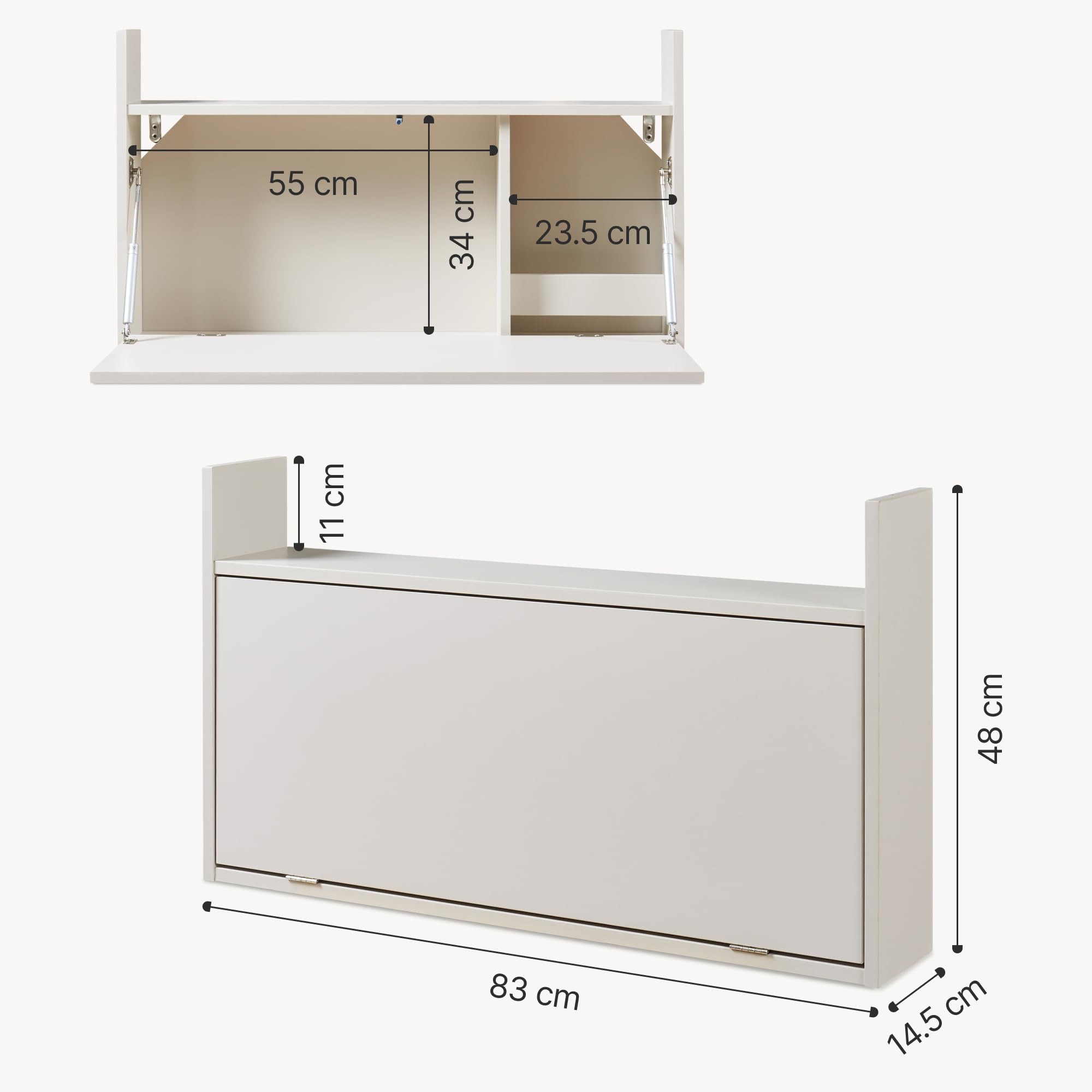 [en.casa] Bureau Mural Rabattable pour Ordinateur Portable Table Pliante avec Espace de Rangement Coiffeuse Panneau de Particules 48 x 83 x 48 cm Beige