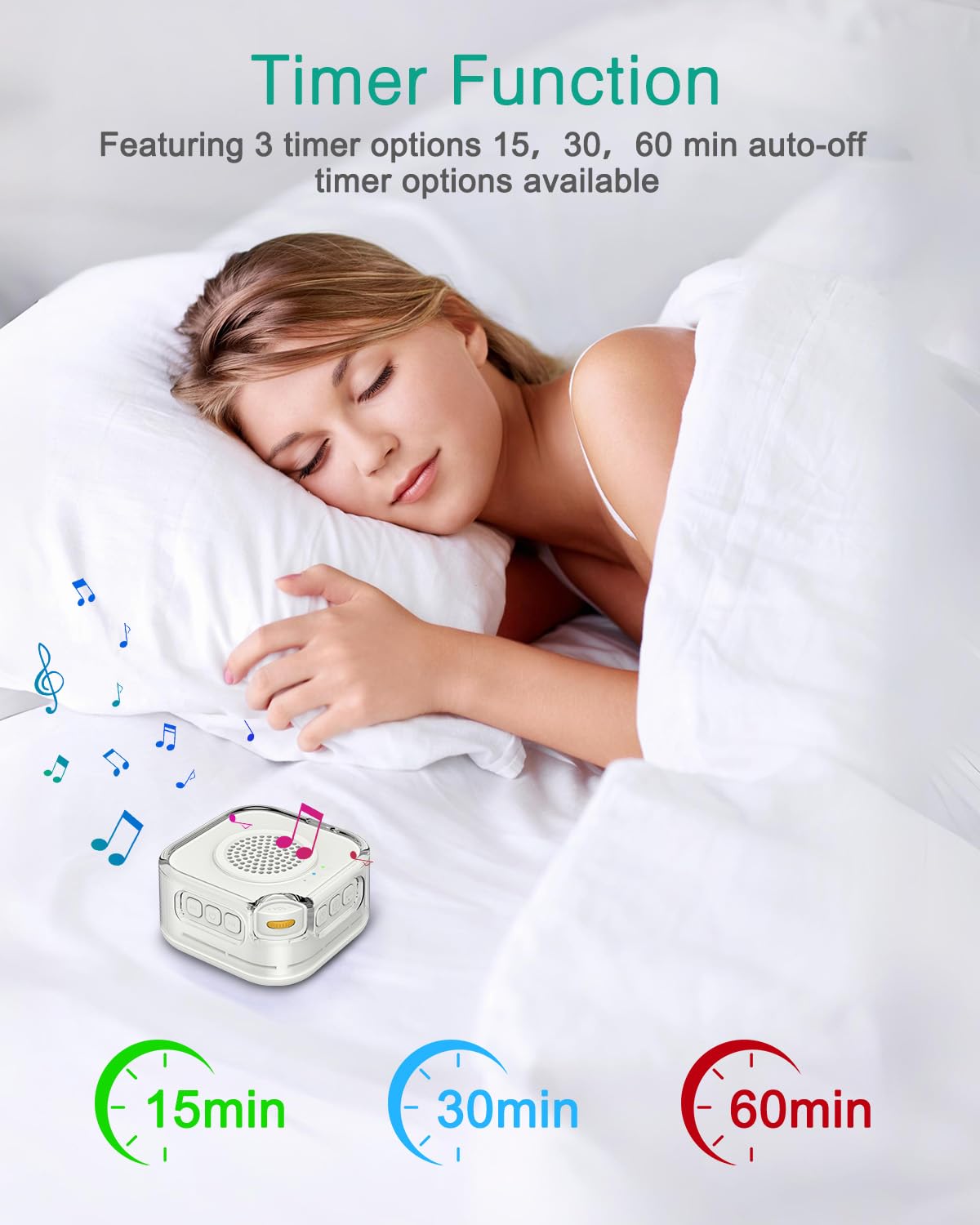 ORIA Machine à Bruit Blanc Portable, 28 Sons Apaisants, Veilleuse 3 Niveaux, Minuterie 15/30/60min, Batterie 1000mAh USB-C, Bluetooth, Aide au Sommeil pour Bébé Adulte Maison Voyage Bureau