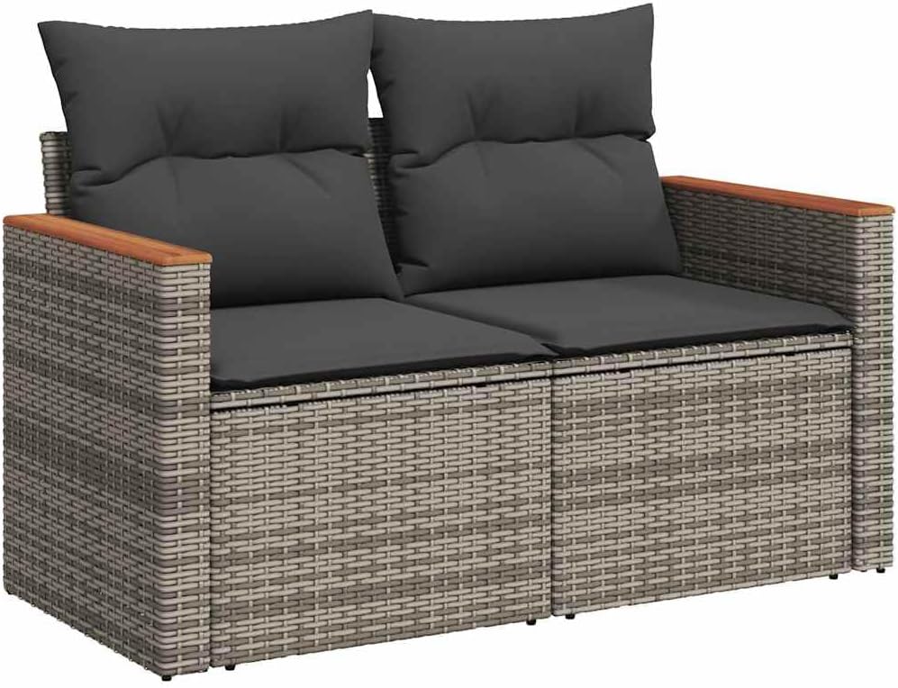 Grey Modular Outdoor Loveseat Sofa with Hidden Storage, Removable Cushion Covers, PE Rattan Acacia Wood Construction, 2 Seater for Patio Garden Balcony Furniture