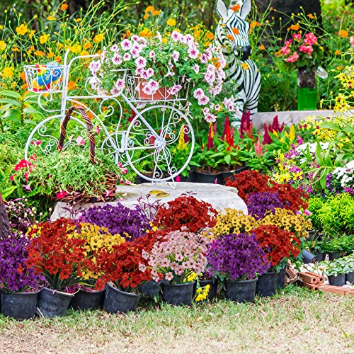 Cewor 24 Bundles Artificial Flowers For Outdoors, Fake Silk Flowers Faux Plants Uv Resistant For Hanging Planters Window Box Front Porch Indoor Outside Decorations (Red) #TOP6