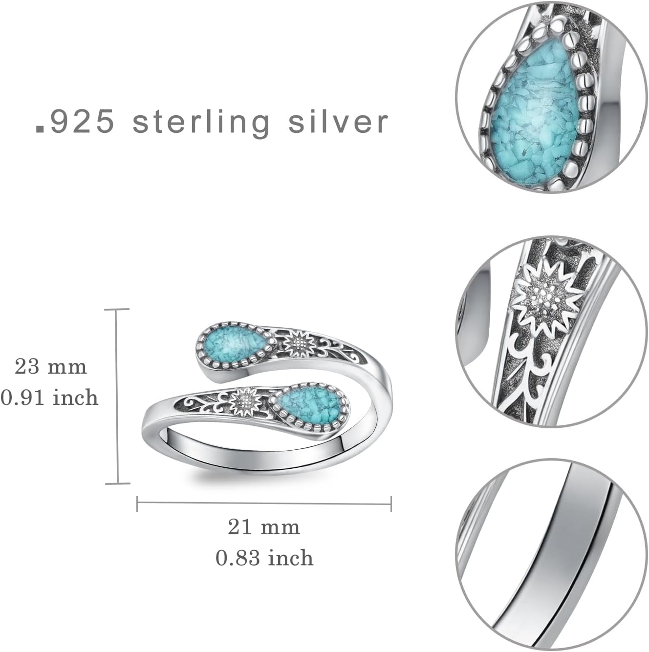 Sunflower Spoon Ring 925 Sterling Silver Turquoise Thumb Ring Western Turquoise Jewelry Gifts For Women - Image 4