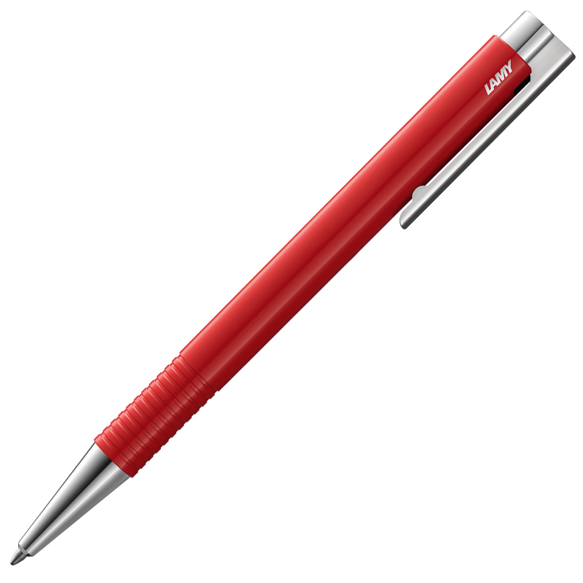 LAMY Logo M+ długopis 204 z odpornego na pęknięcia tworzywa sztucznego w kolorze czerwonym z chromowaną końcówką i przyciskiem, w zestawie wkład o dużej pojemności Lamy M 16 szerokość kreski M w