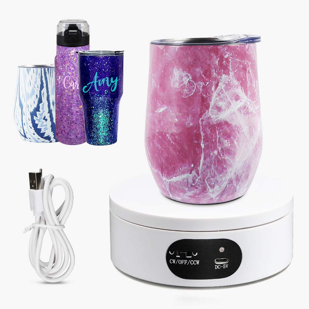 PuzFun Cup Display Turner for Epoxy Glitter Tumbler 360 Degree Rotating Display Stand Base Automatic Mute Revolving Cup Turner for Tumblers Perfect for Displaying Glitter Cups (with USB Power Cable)