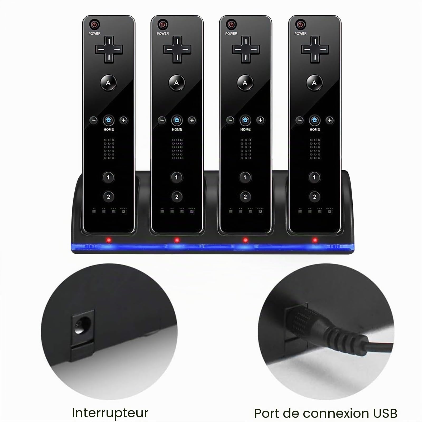 Chargeur pour Manette de Wii avec 4 Batteries 2800mAh Rechargeables Et Indicateurs LED,Chargeur de Wiimote pour Support de Charger de Station de Charge pour Télécommande Wii,Noir
