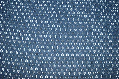Yuvancrafts - Tela de algodón con impresión de bloque de mano, diseño tradicional, color índigo