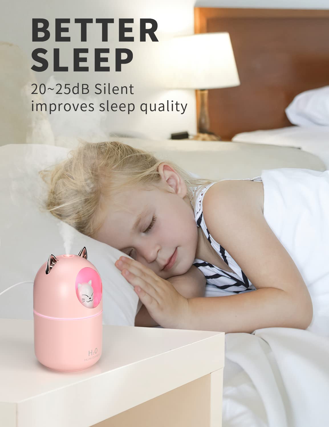 Portable Travel Mini Humidifier With Auto Shut Off Nightlight - USB Cool Mist Humidifier For Indoor Use In Bedroom Desk Hotel - Super Quiet And Leak-Proof Design - View #3