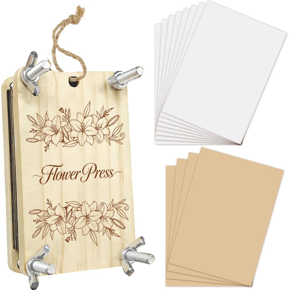 PRESSINART Wood Flower Press Kit for Small Plants 2.5 x 3.9 Inch, 4 Layers Mini Flower Press Book Pocket Pressing Boards Tools for Spring Summer Travel DIY Leaf Preservation Crafts Bookmark Frame