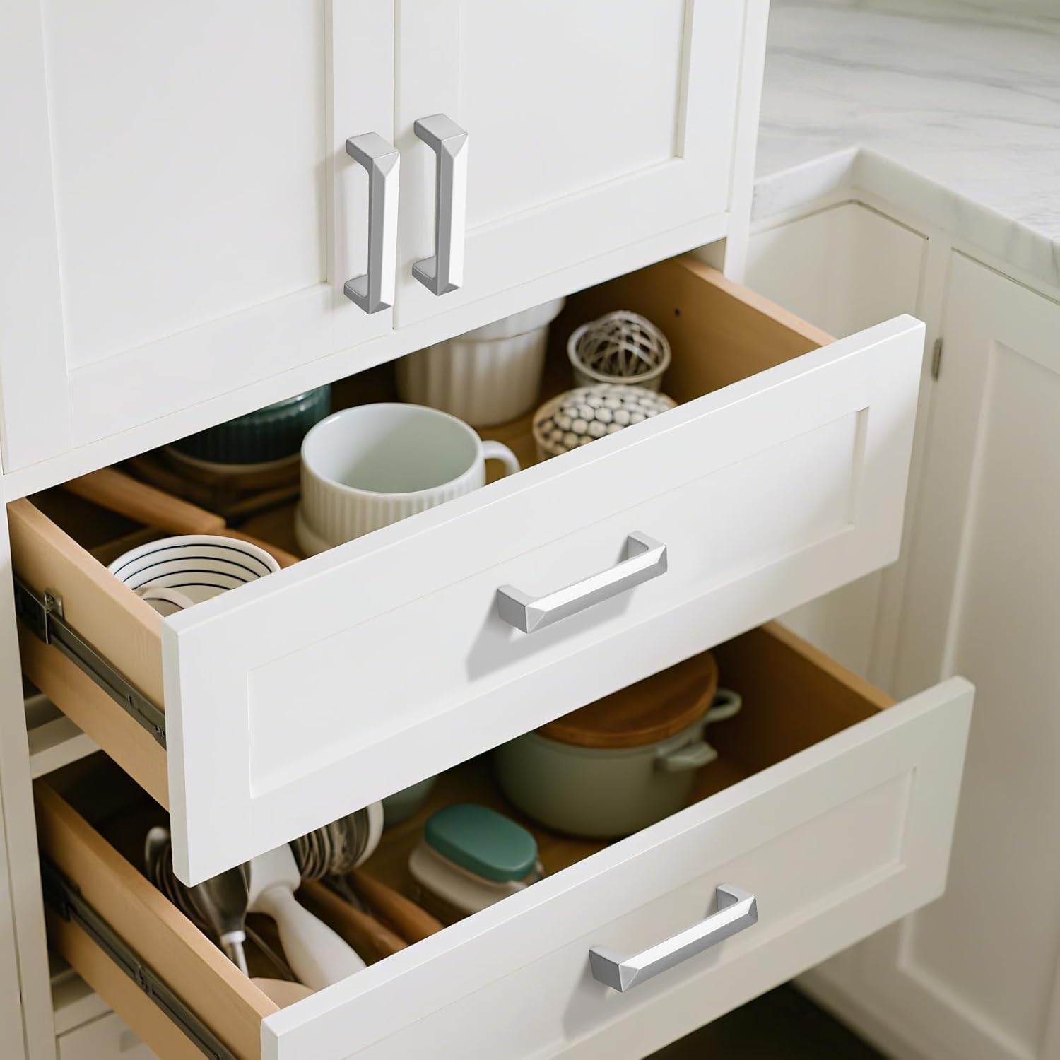 Gobrico 20 Pack 3 inch Hole Centers Kitchen Cabinet Handles, Brushed Nickel Cabinet Hardware, Solid Zinc Alloy Drawer Pulls, 3-3/8" Total Length for Bathroom Cupboard