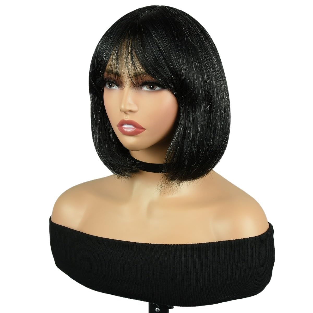 xiuling4568 Human Hair Wig with Bangs-Natural Straight for Women,10 Inch Ready to Go Glueless Bob Wigs 150 Density Hairs Extensions(280#)