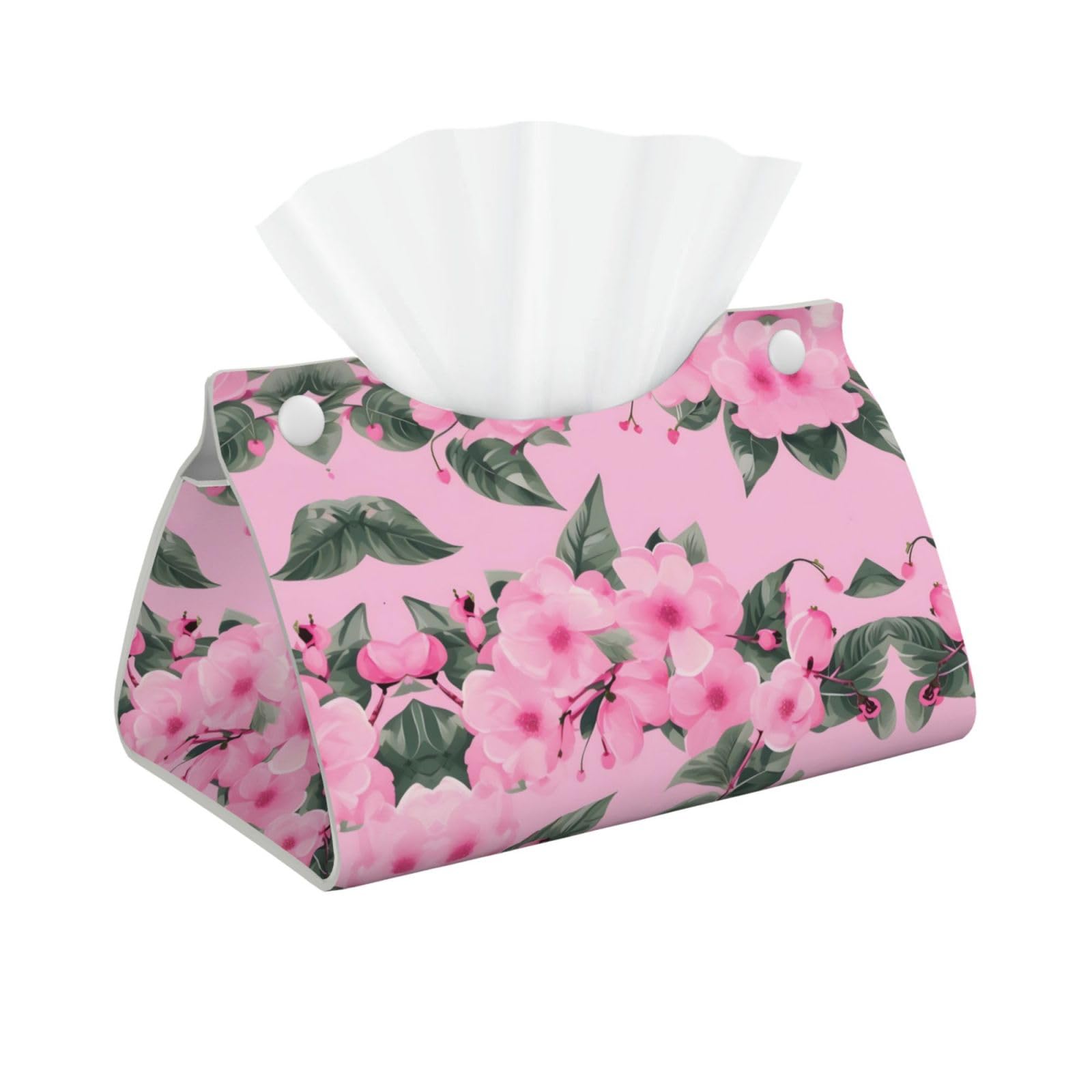 Pink Cherry Floral Long Tissue Box Cover â€ Living Room, Office, Car â€ Crafted from Leather- â€ Foldable Home Decoration