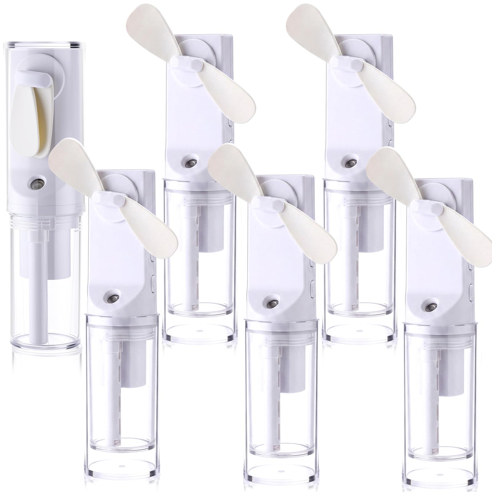Lot de 6 mini ventilateurs brumisateurs portables rechargeables à piles avec 4 vitesses pour homme et femme, maison, bureau, voyage, maquillage extérieur (blanc)