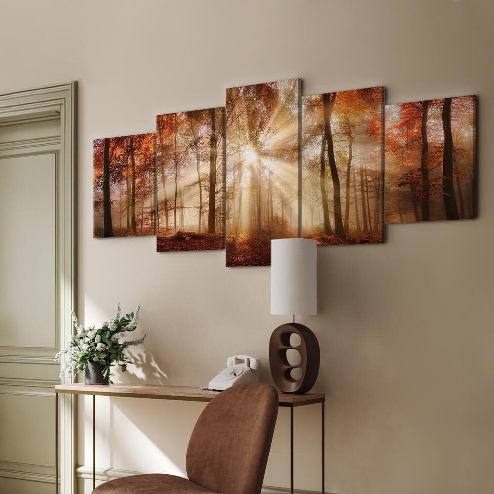 decomonkey Quadri Moderni Soggiorno Natura Astrazione, 5 pezzi, 150x75 cm | Tela strutturata su telaio in legno, decorazione per camera da letto e ufficio, Quadro Stampa su Tela