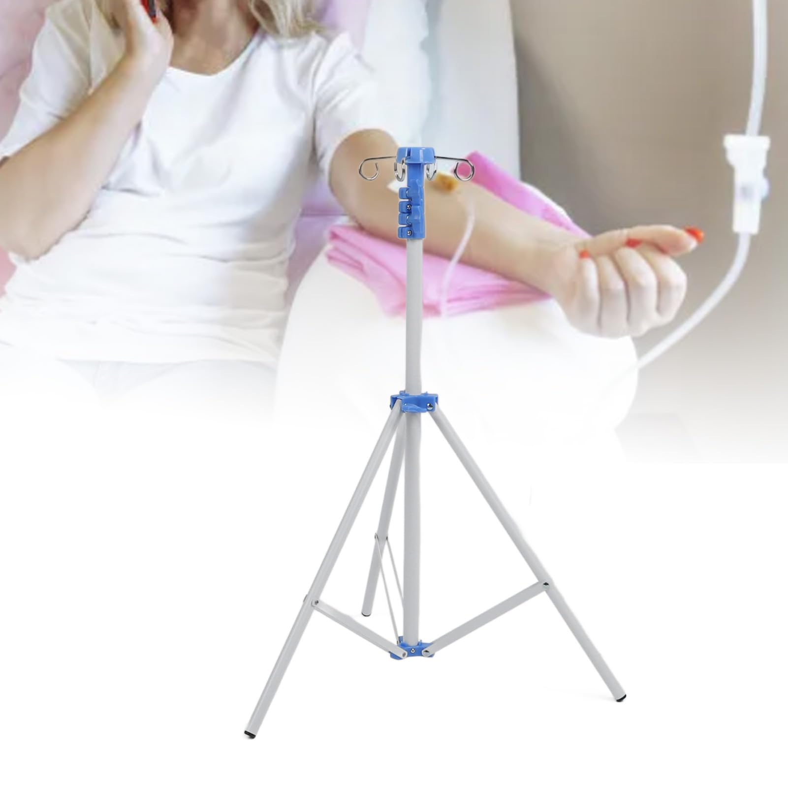 Supporto Per Asta Portaflebo Portatile Pieghevole Treppiede, Supporto Per Asta Portaflebo a 4 Ganci Supporto Per Asta Portatile in Acciaio Inossidabile Per Ospedale, Clinica (Bianco)