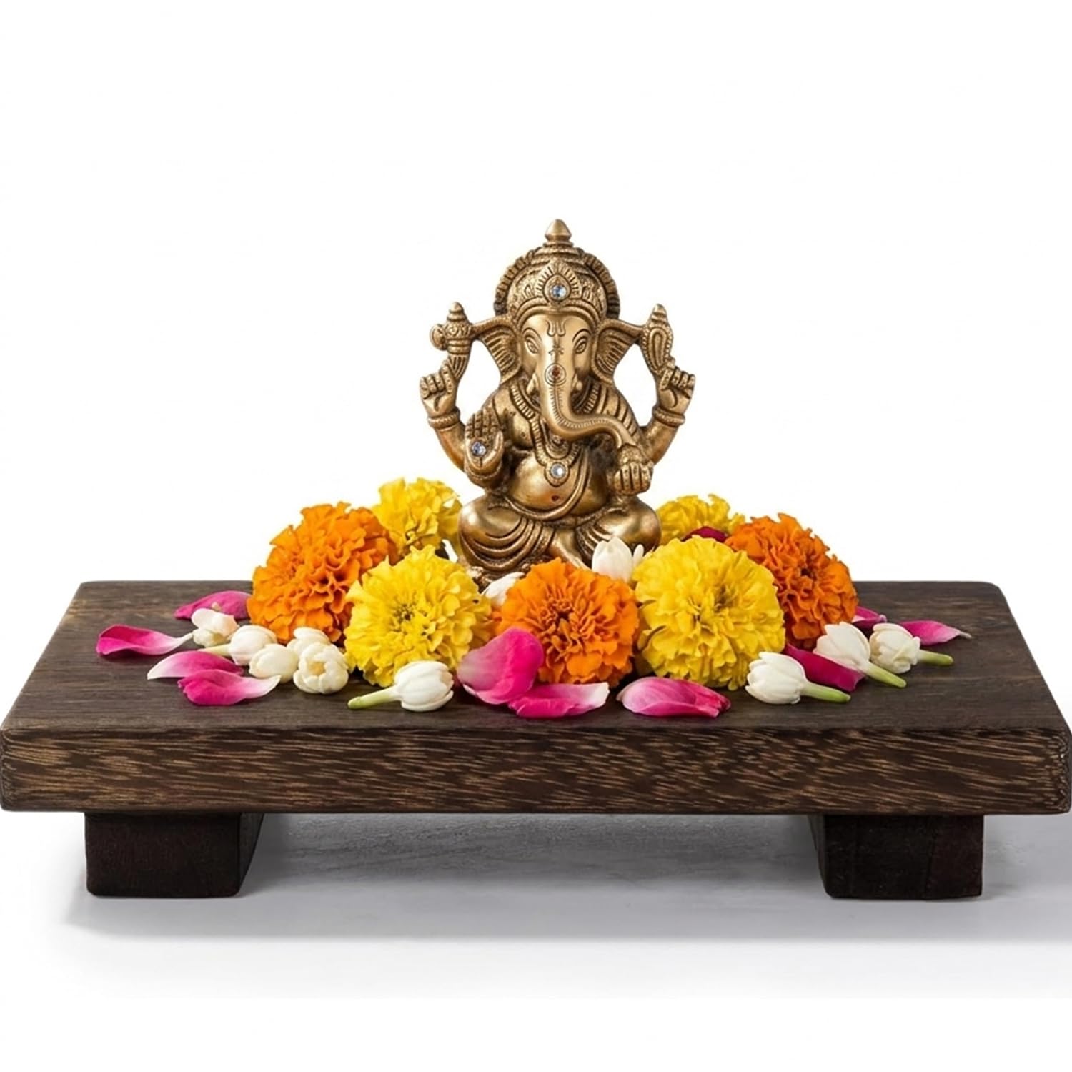 Wooden Puja Peeta Chowki Stool palaka, Bajot for Festivals Home & Office Mandir - 9x6IN-image-22