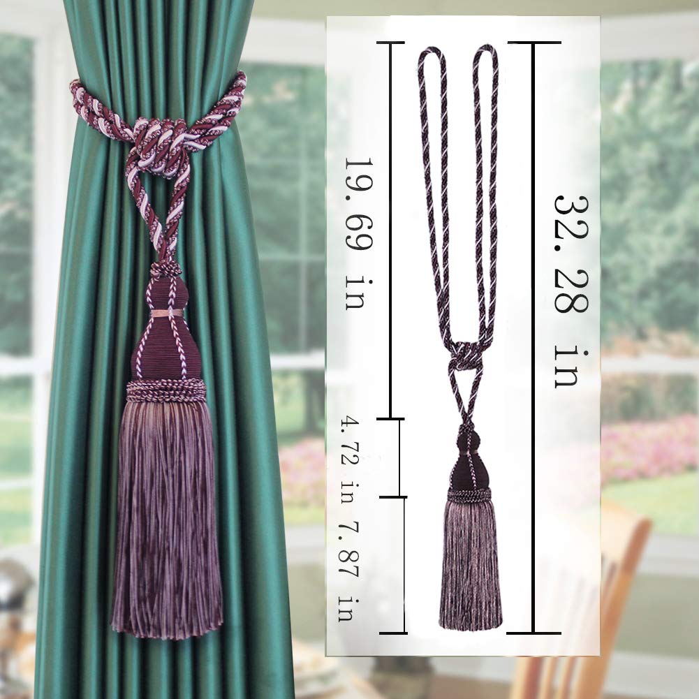 embrasses de Rideaux Embrasses de Rideaux élégantes et luxueuses à Pompons, confectionnées la Main, for décoration Maison du Bureau(Purple,2pcs)