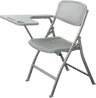 Silla de entrenamiento de oficina plegable con tablero de escritura, diseño ergonómico, hueco y transpirable, asiento trasero de plástico transpirable, altura 47 cm (gris)
