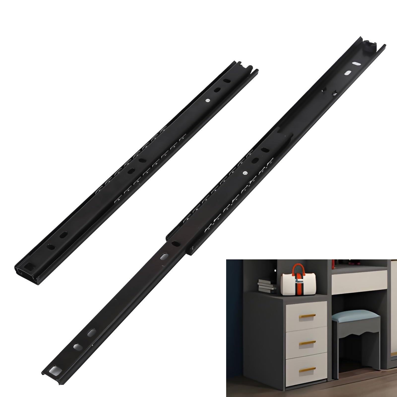 Prowadnice do Szuflad z Łożyskami Kulkowymi, Montowane z Boku, z Pełnym Wysuwem, 250 300 350 400 450 500 mm(18in(450mm))