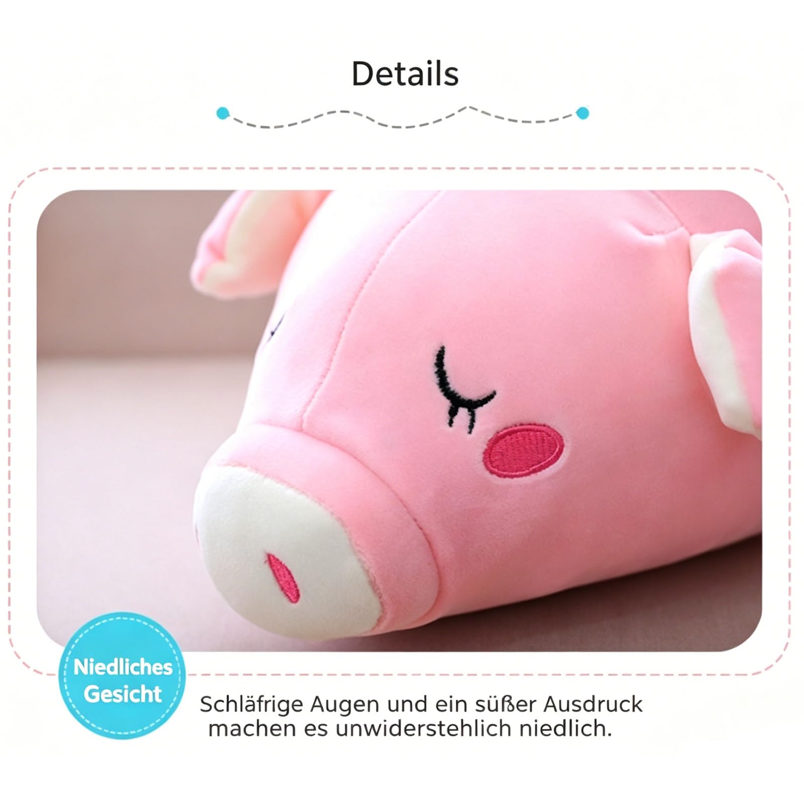 Süßes Rosa Schwein Plüschkissen, kuscheliges Stofftier in verschiedenen Größen, multifunktionales Sofa und Bett Kissen, dekoratives Geschenk für Kinder und Erwachsene (Weiß,90cm)