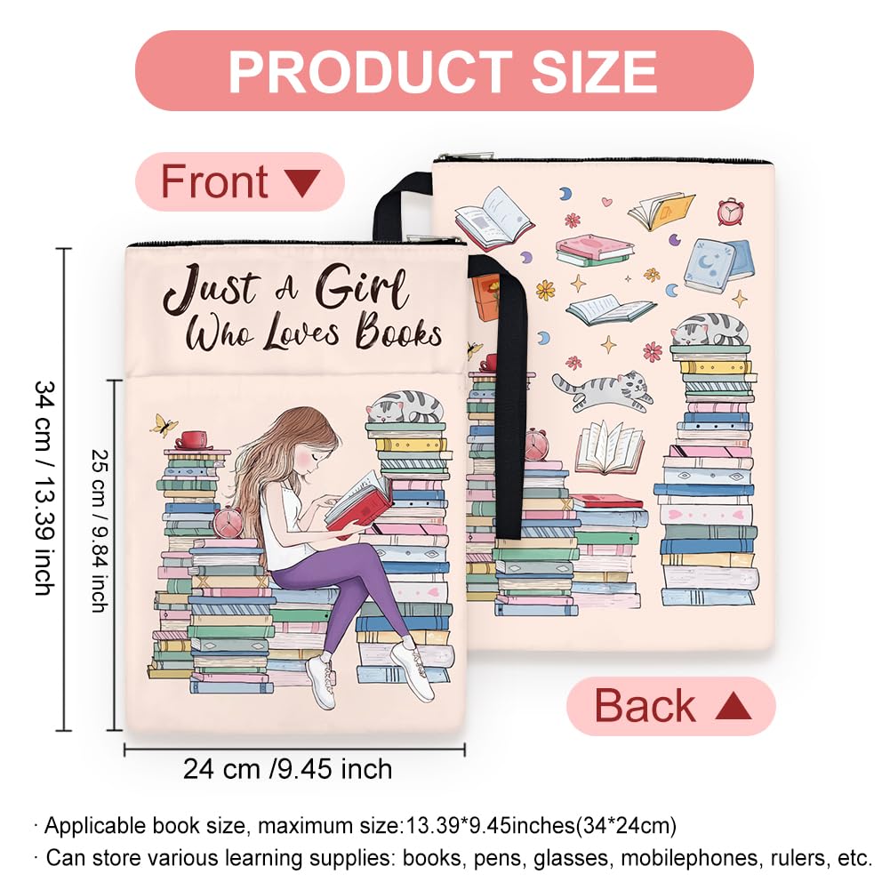 Hobbspring 1pc Book Covers for Paperbacks 34x24cm Reading Girl Books Sleeve Book Protectors with Zipper and Front Pocket Bookish Gifts for Students Teachers and Book Lovers Back to School - Image 2