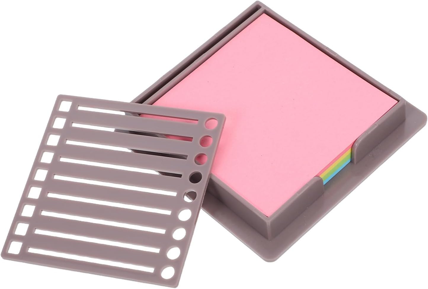 Self-stick Note Pad Holder Desk Organizer with Template | Plastic and Paper Build, for Office and Home Office Desk Use, Suited to Students and Colleagues