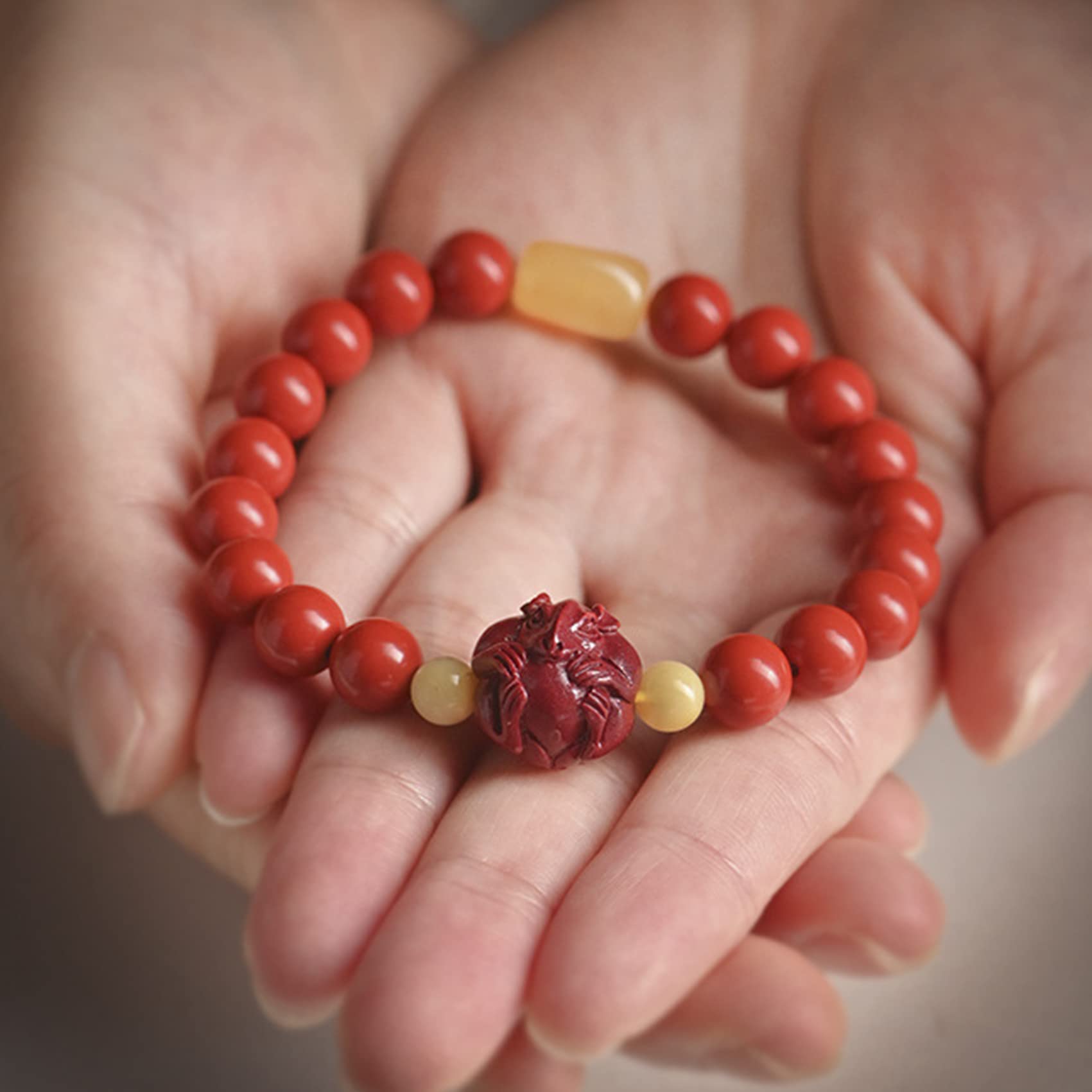 YDYDTTKD Bracciale con Pietre preziose Naturali, Braccialetto Cinese con Pietra Animale cinabro, amuleto da 8 mm, ricchezza, buona Fortuna, Quarzo Rosso, Anno di