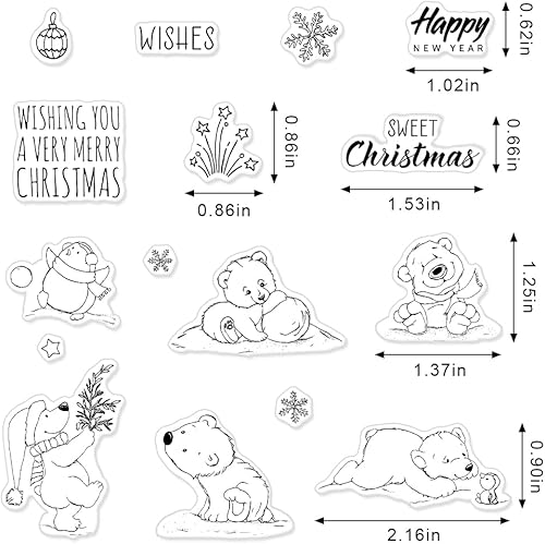 Miniatura 7 de Sellos transparentes de Feliz Navidad para hacer tarjetas, diseño de pingüino de invierno con copos de nieve, sellos de goma transparente para