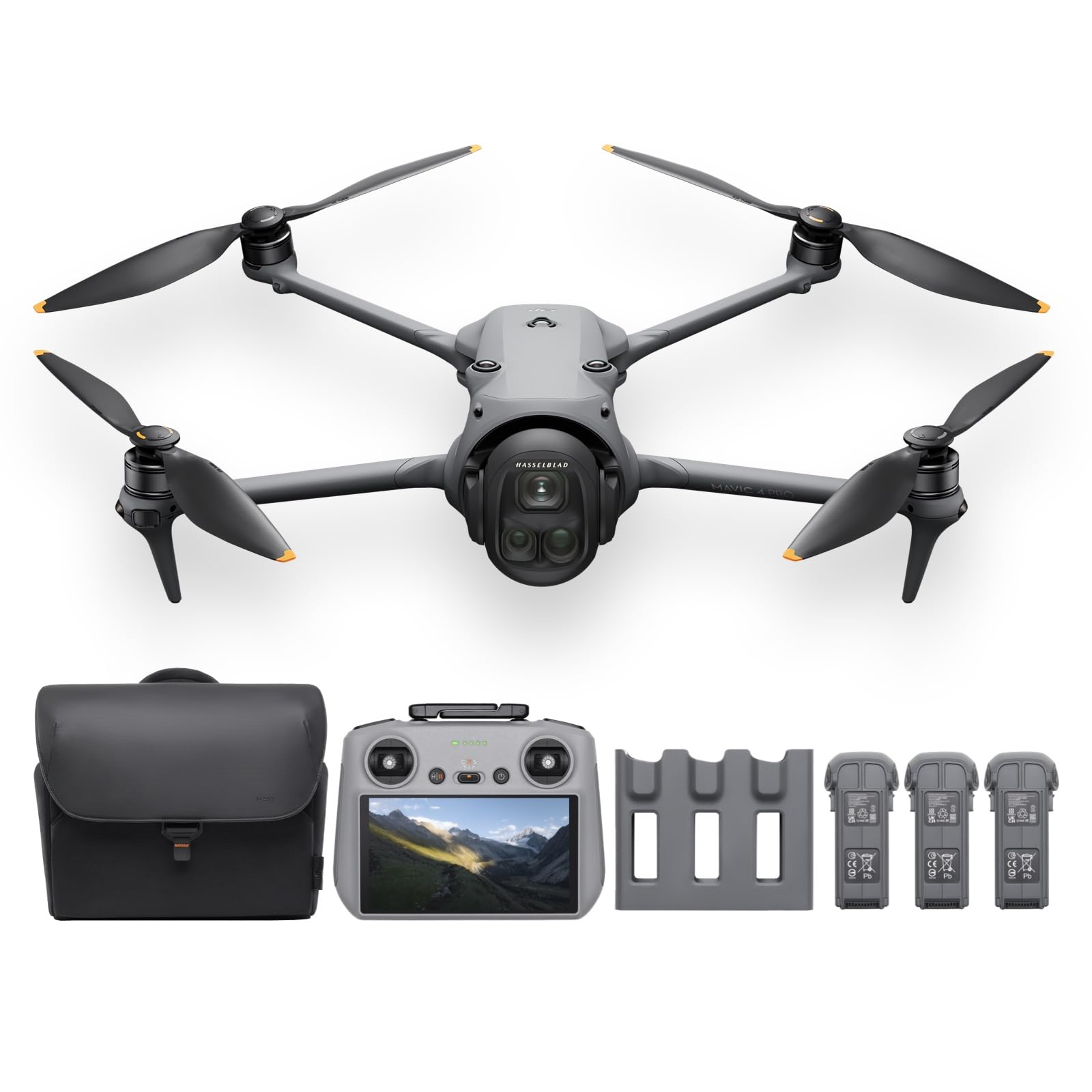DJI Mavic 4 Pro Fly More Combo (DJI RC 2 included), 3-eye camera drone with over 100 million pixels 4/3 type CMOS Hasselblade camera, video transmission distance of 30 km (15 km in Japan), up to 51