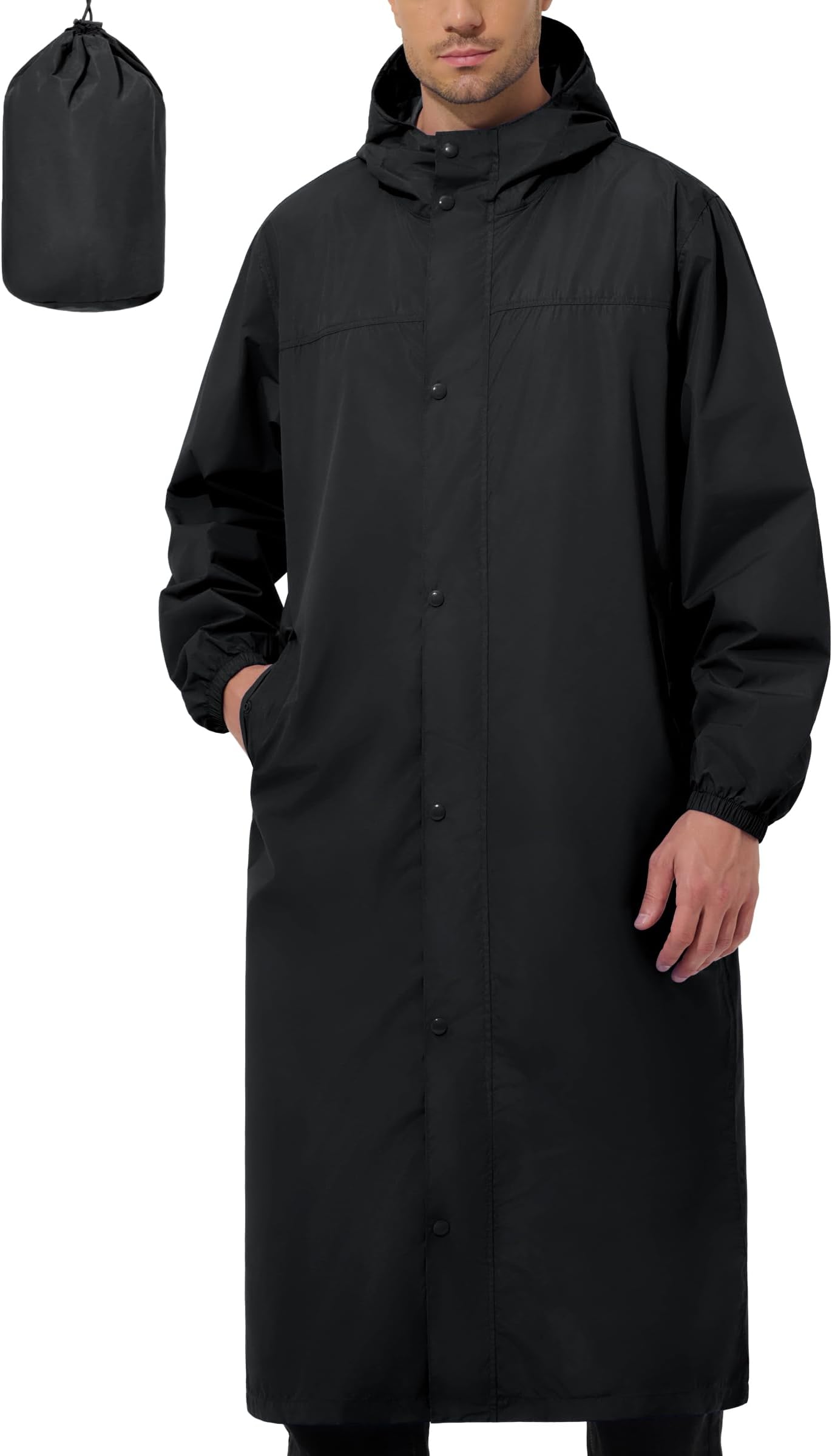 Men's Rain Jacket Lightweight Long Raincoat Hood Rain Poncho Waterproof Windbreaker Cycling Running Hiking Packable