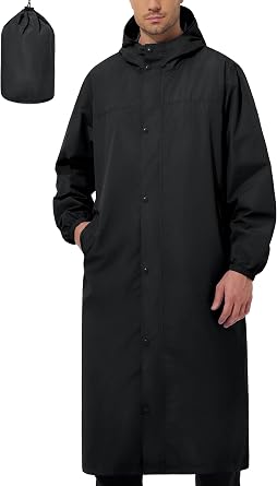 UIQUR Mens Rain Jacket Lightweight Long Raincoat Hood Rain Poncho Waterproof Windbreaker Cycling Running Hiking Packable