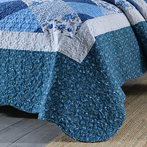 Honeilife Quilt Set Queen Size - 3 Piece Microfiber Quilts Reversible Bedspreads Patchwork Coverlets Floral Bedding Set All Season Quilts With Blue And White Porcelain Pattern,Queen Size #TOP3