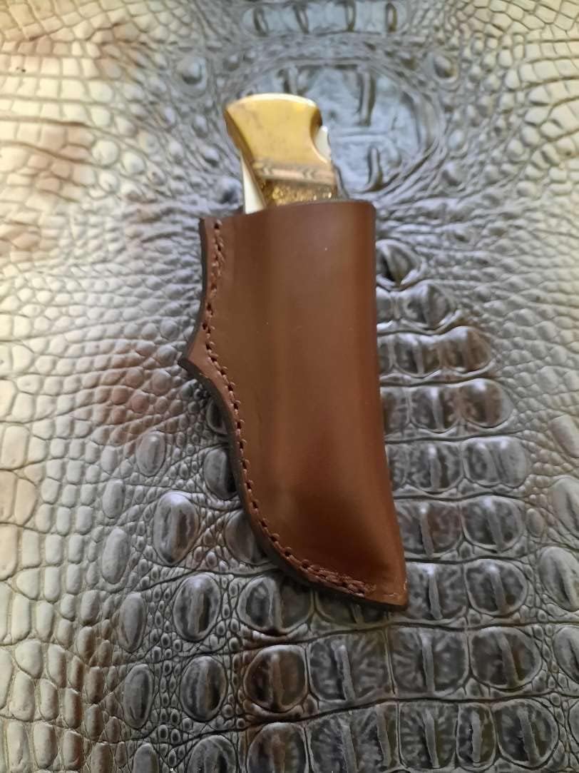 Custom Right Hand Leather Knife Sheath Fits Buck 110 Knife, 5" Folding Knife Holder, Dark Brown