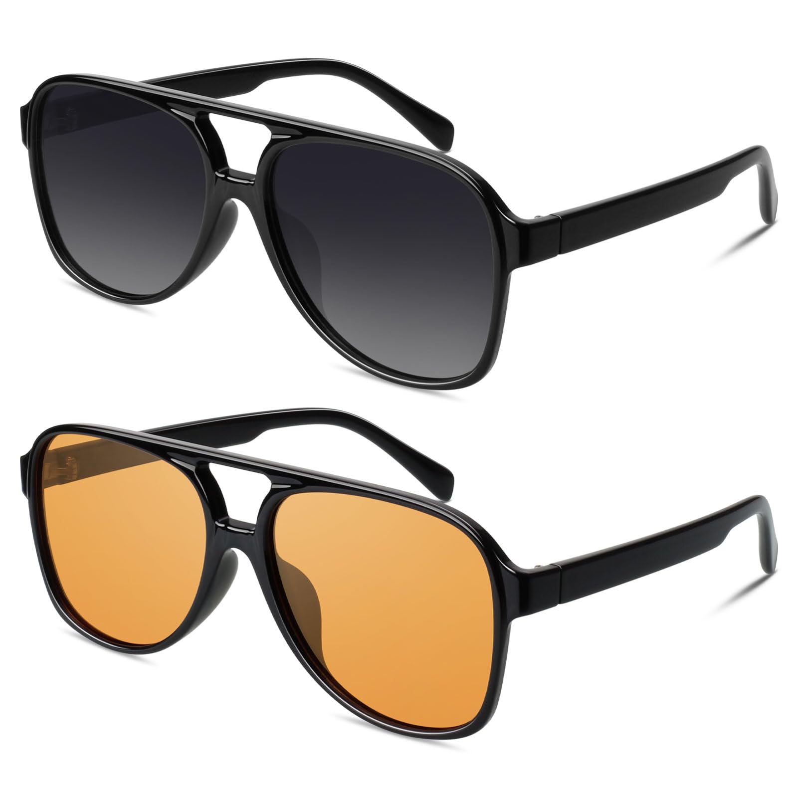 GQUEENRetro Pilot Sunglasses Womens Men Polarized 70s Vintage Square Shades Double Bridge UV400