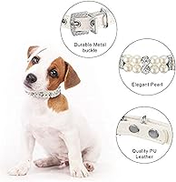Vista 3 de Hicarer Juego de 2 collares de perlas y collar de perlas para perros pequeños y gatos, lindos collares de piel sintética para mascotas, collar