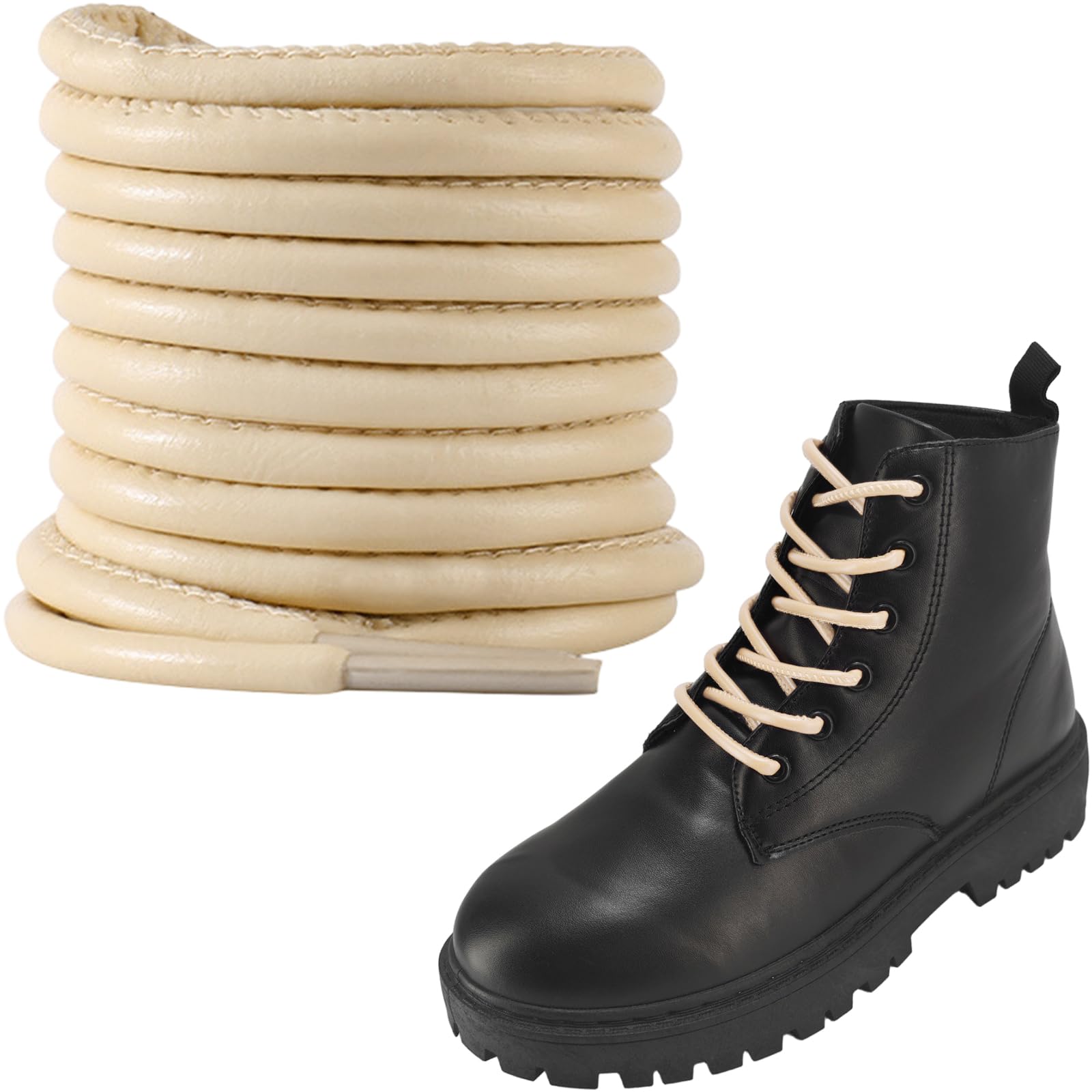 4mm Round PU Leather Shoelaces Matte Finish, 1 pair Shoe Strings Replacement Laces for Boots