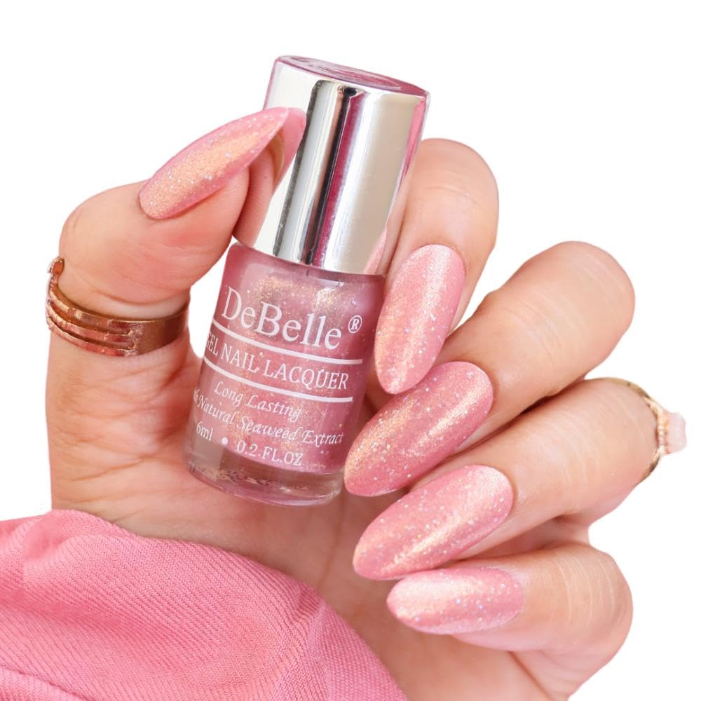 DeBelleGel Nail Polish Magnetic Madelyn(Pink Mauve with Holo Glitters Nail Paint)|Non UV - Gel Finish |Chip Resistant | Seaweed Enriched Formula| Long Lasting|Cruelty and Toxic Free| 6ml