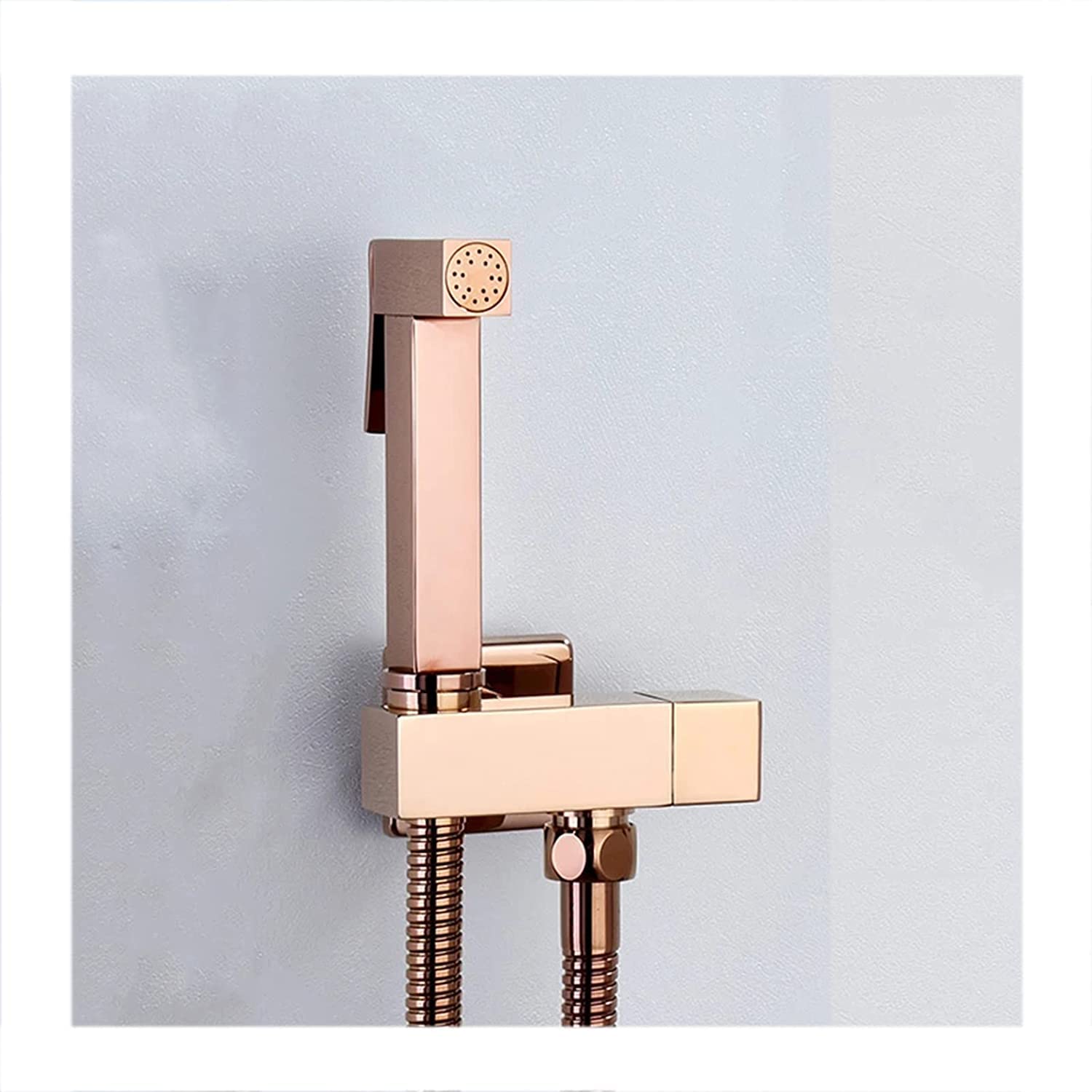 Robinet de bidet en laiton massif or rose avec douchette carrée Shattaf eau froide et tuyau 1m