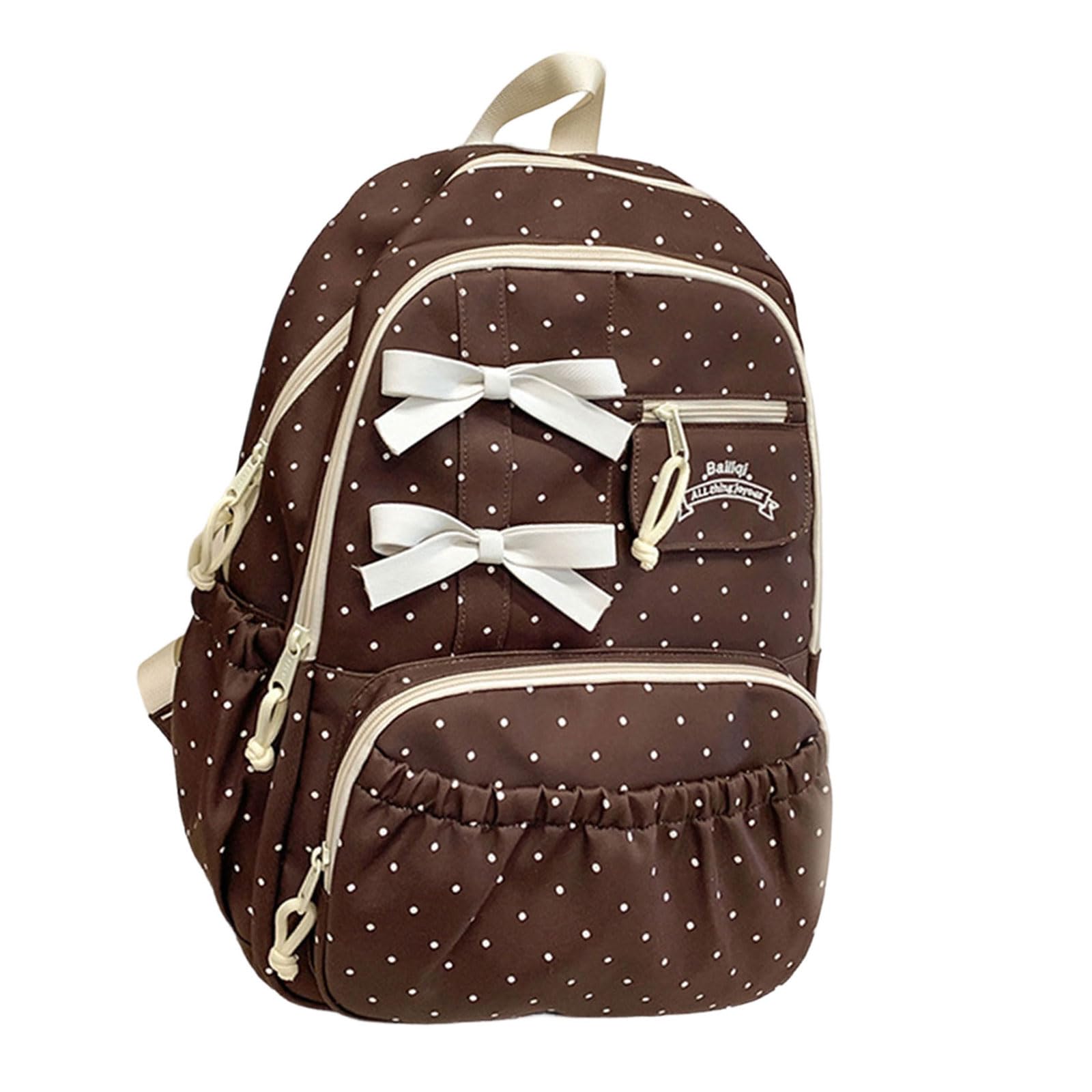 Elegante zaino a pois per donne e uomini grande capacità pratica borsa da libro in nylon con comoda tracolla casual Daypack, Colore caffè.