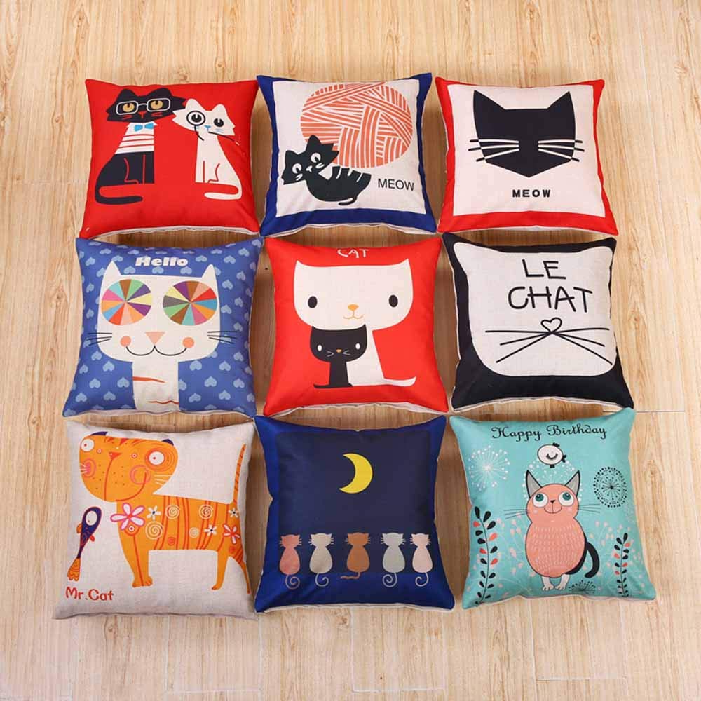 Funda De Almohada para Cojín Cuadrado Algodón Lino para Sofá Cama Decoración Funda De Almohada Adecuado para Sala De Estar, Sofá, Dormitorio, Automóvil, Decoración del Hogar,Juego De 9 45 * 45Cm