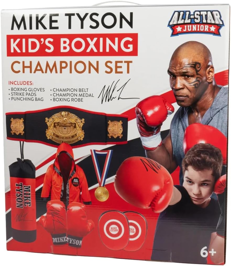 Mike Tyson Kids Boxing Champion Set — Official Licensed Mike Tyson Boxing Kit for Kids - Complete Set with Gloves, Robe, Punching Bag, Strike Pads, Belt, Medal