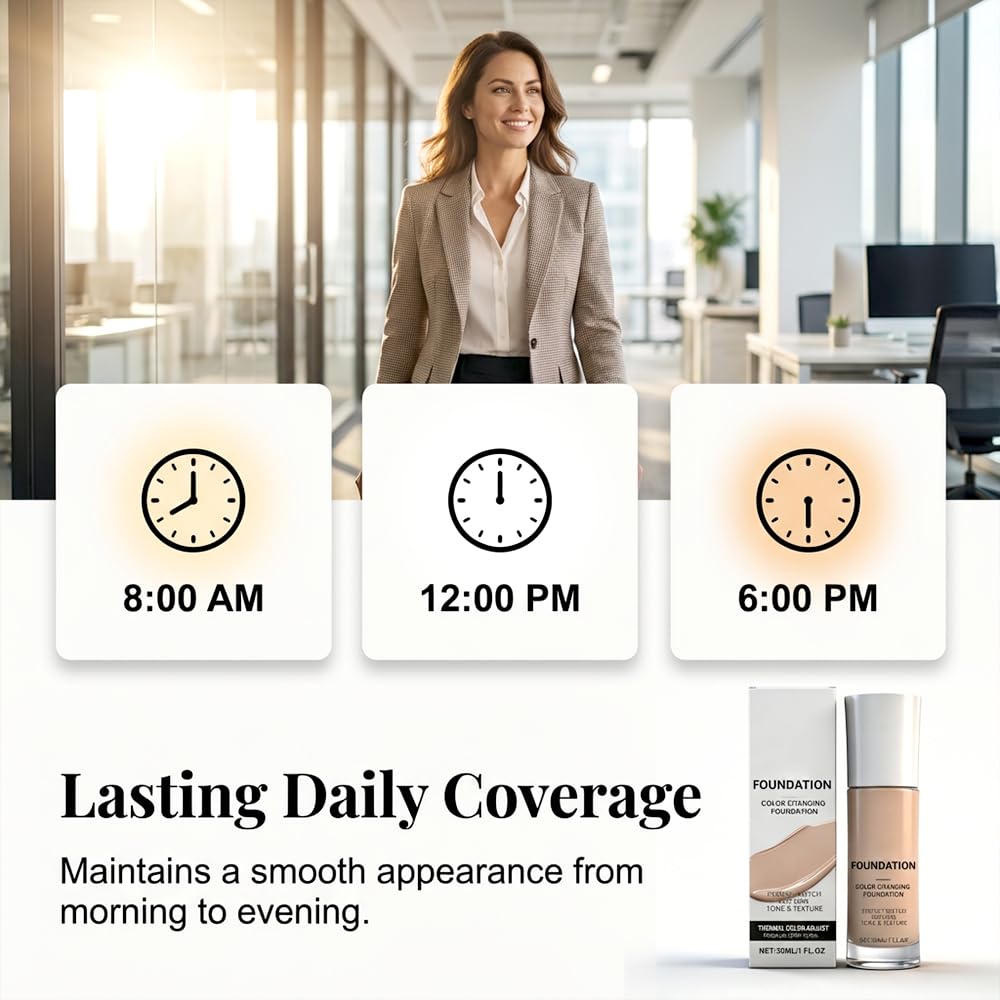 Color Changing Foundation, 2026 New Magic Skin Changing Foundation Mature Skin Makeup CC Concealer, Tone Changing Coverage with Skin Brighten, Natural Design with Pump (3PCS)