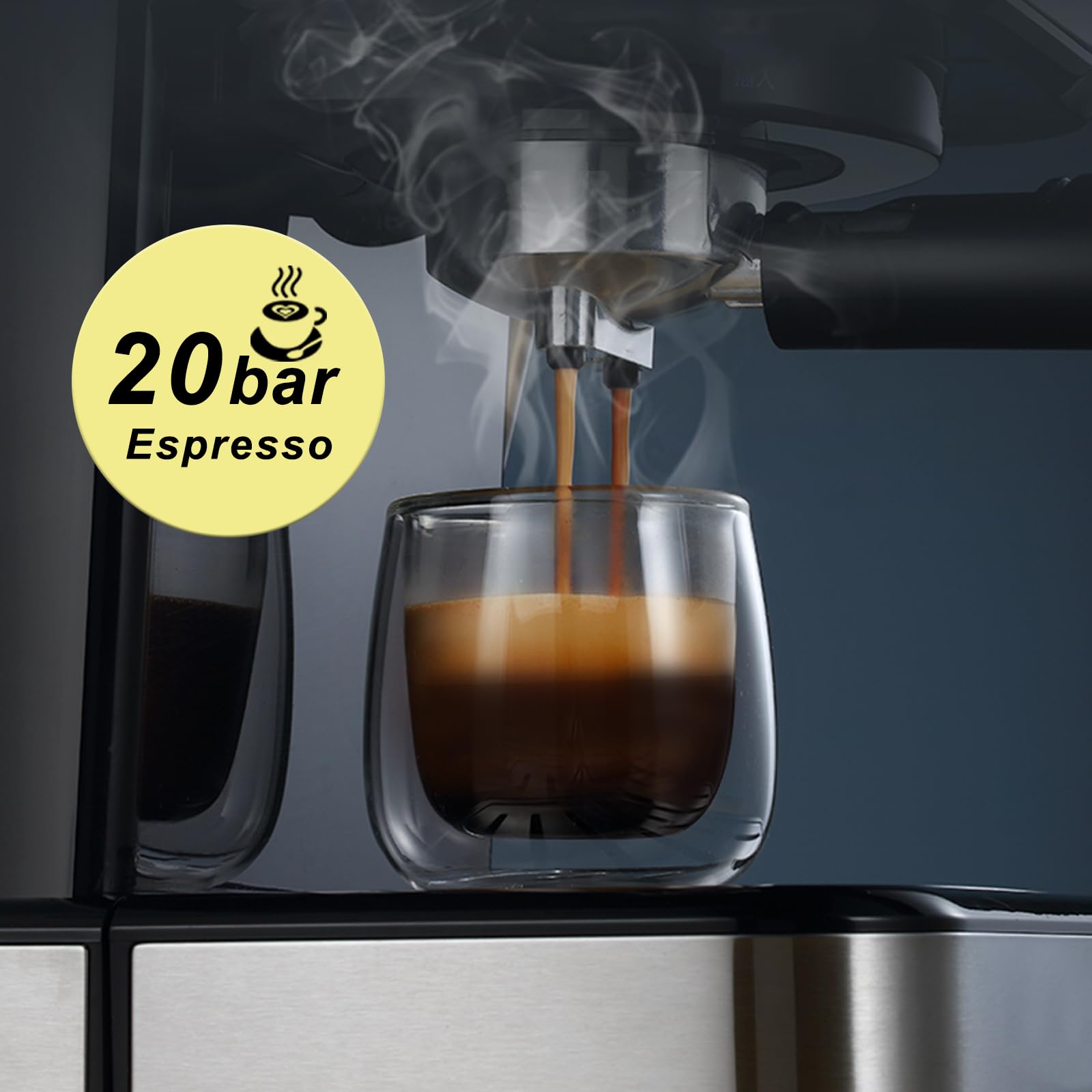 HiBREW H5A Cafetera Espresso Semiautomática 20 Bar Acero Inoxidable | Pantalla de temperatura, función de agua caliente y varilla de vapor ajustable para preparar cappuccino y latte