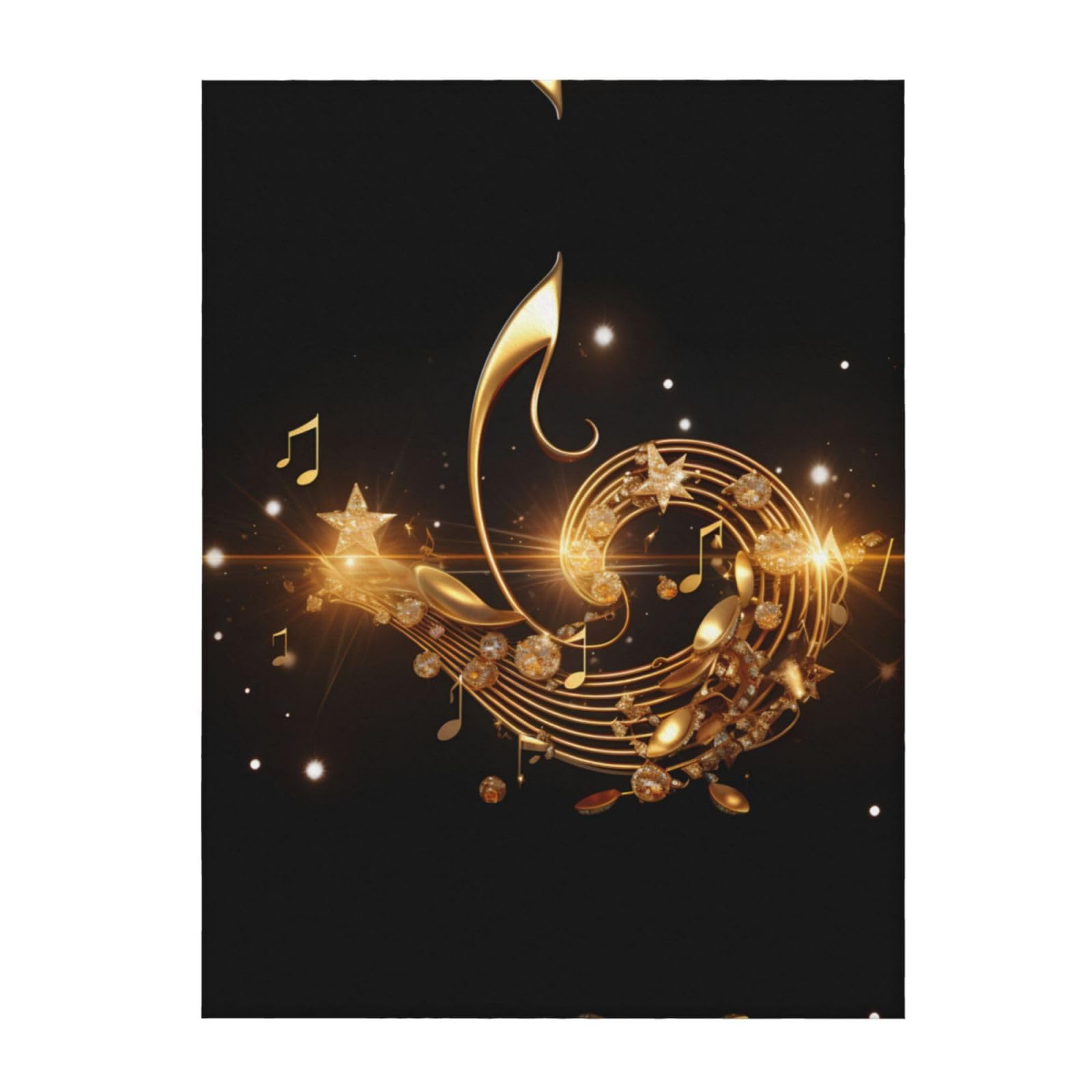 Couverture notes de musique dorées et étoiles plaid haut de gamme 152x127 cm