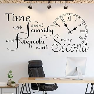 Time Spent with Family and Friend Every Second is Worth Home Decor Living Room Wall Stickers Vinyl Decals Removable BK034 (M-85X39cm, Black)