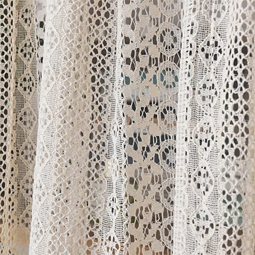 Setabeck Boho Sheer Lace Valance Tier Curtain Crochet Vintage With Handmade Macrame Tassel Knitted Window Treatment Drape For Bedroom Living Room Kitchen (1 Panel Crochet Beige, 59"X 24") #TOP2