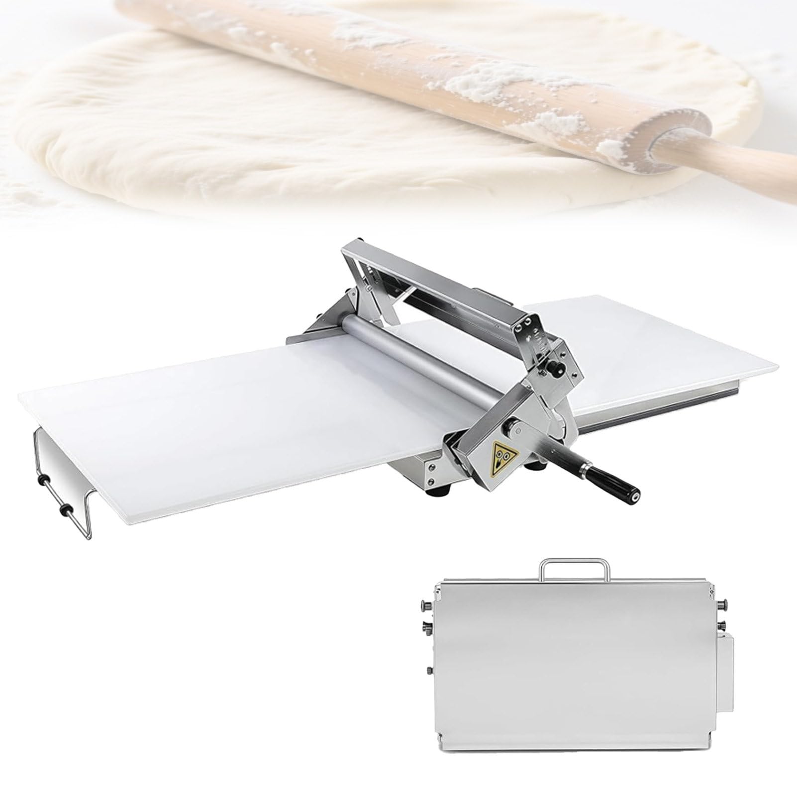 Laminadora manual de acero inoxidable para masa de pizza y repostería
