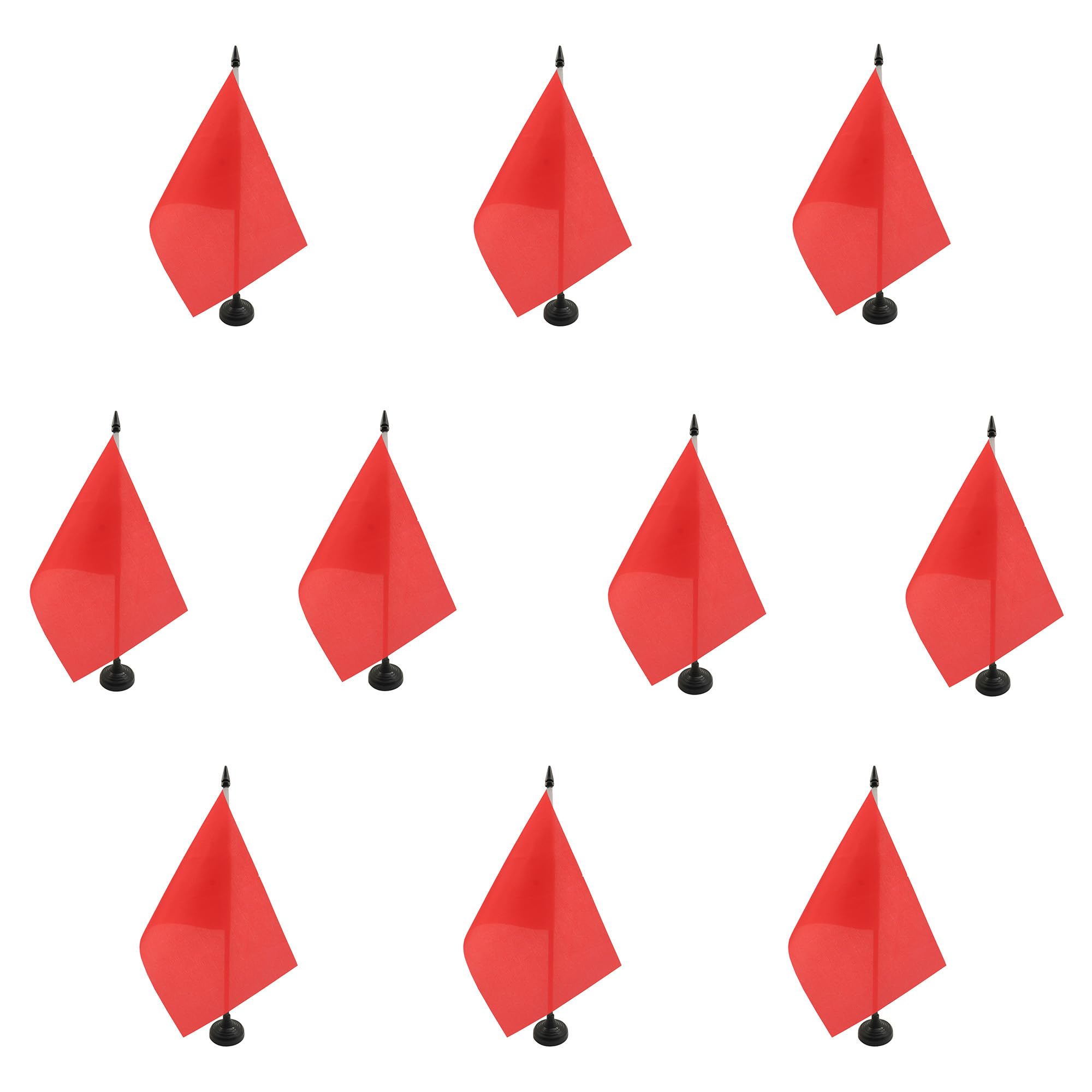 AZ FLAG Zestaw 10 Flagi na Biurko Jednokolorowy czerwony 21x14 cm | Do wnętrz flaga biurkowa szyte wykończenie ze wzmocnionymi krawędziami z plastikowy maszt i plastikowa podstawa