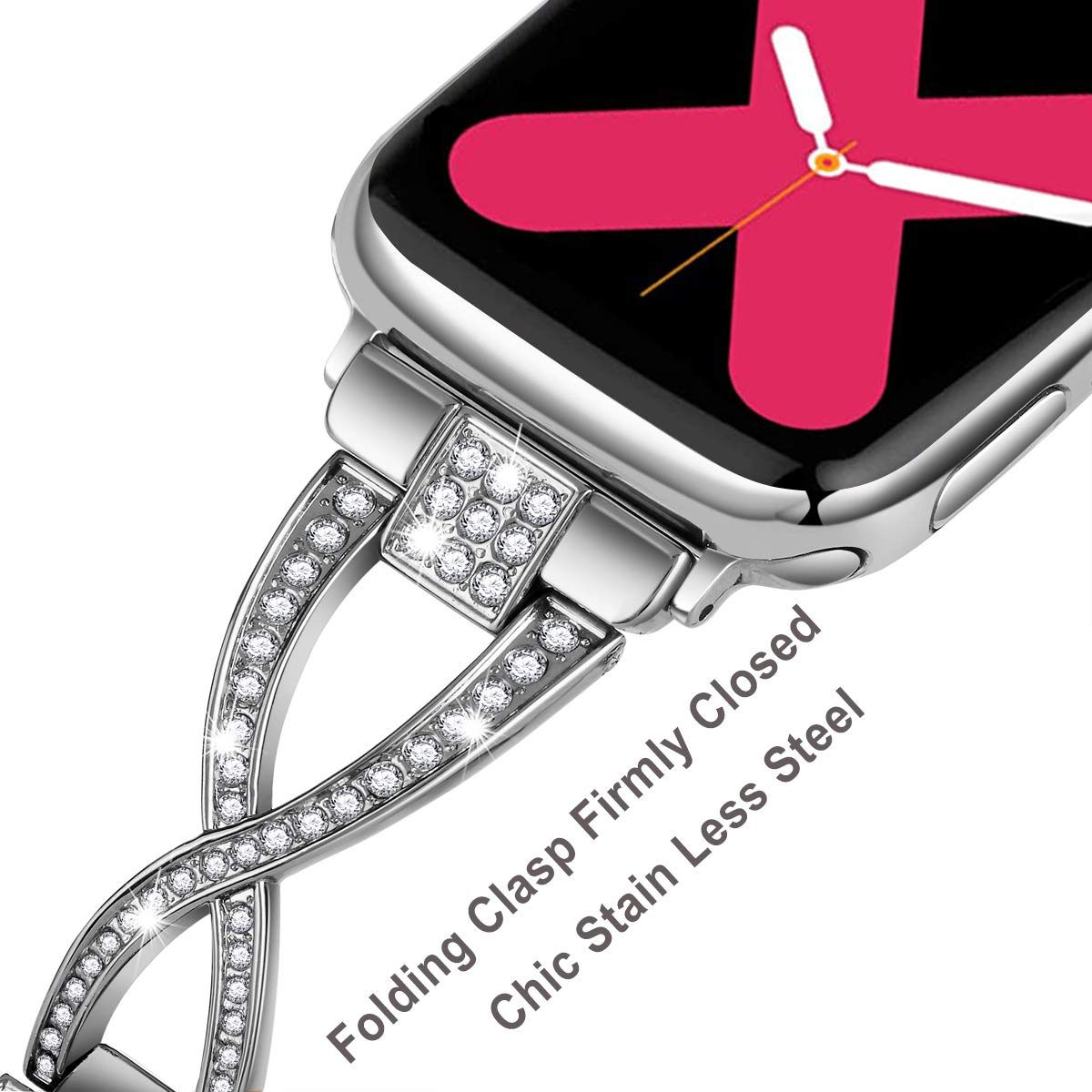 Bracelet pour Apple Watch 38 mm, 40 mm, 41 mm pour femme Series 8 7 6 5 4 3 2 1 SE iWatch Bracelet en métal argenté