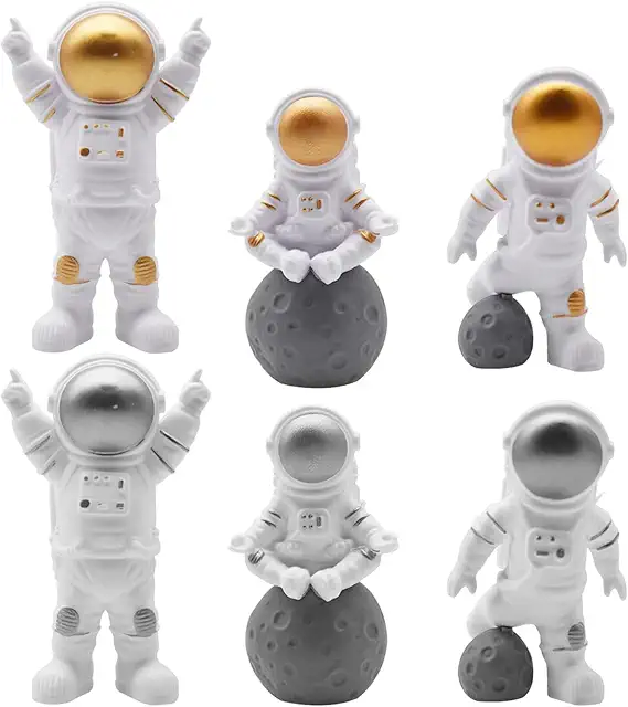 Regerly 6PCS Gold Silver Astronaut Figurines - Spaceman Toys for Cake Topper & Table Decoration
