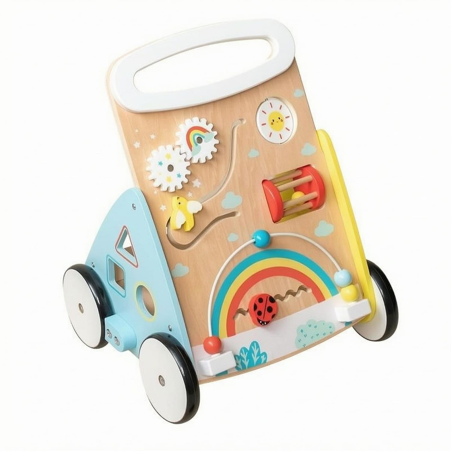 Bnf Multi-Function Wooden Baby Push Stroller Educational Activity Stroller Toy Interactive Toddler Learning Vehicle Develops Movement Skills for Toddlers, Babies, Walking Practice, Rainbow Cart-image-41
